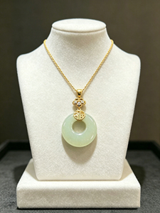S925 Silver Gold Plated Hetian Jade <b>Safety</b> Buckle Pendant, Chinese Fu Character Design, Natural Jade Jewelry for Women-V - Product Image 6