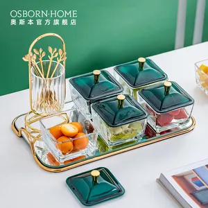 coperchio della scatola vassoio di cibo Suppliers-OSBORN Nordic design in vetro vassoio di snack ciotole piatti set con copertura per hotel coffee shop