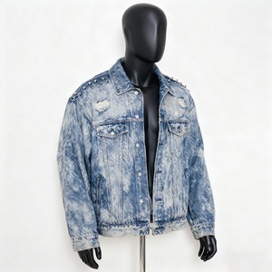 Chaqueta Vaquera Vintage de Invierno para Hombre, Estilo Punk, Lavado Ácido, con Agujeros Rotos, Detalles de Tachuelas Plateadas en los Hombros, Tendencia de Moda Urbana Gótica Y2K - Product Image 1