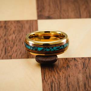 Kişiselleştirilmiş turkuaz viski varil ahşap kakma altın Tungsten düğün partiler yıldönümleri için erkekler için söz - Product Image 3