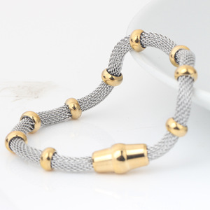 Pulsera de Cadena de Malla de Acero Inoxidable de 4 mm con Cuentas Chapadas en Oro, Joyería de Moda para Hombres y Mujeres - Product Image 3