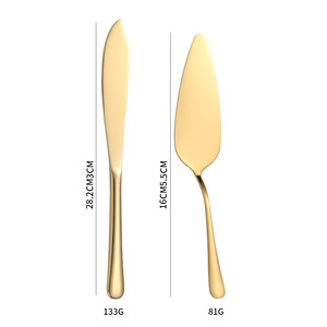 Set pisau kue pernikahan, peralatan melepaskan kue pernikahan dari baja tahan karat emas dan Server - Product Image 6