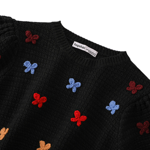 Lady autunno inverno ricamo farfalla maglione lavorato a maglia contratto languido vento pigro allentato manica a bolle maglioni Pullover in maglia - Product Image 4