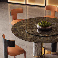 Table à manger chinoise ronde de luxe italienne, grande et plate, avec chaises, en pierre, haut de gamme, pour maison, villa, mobilier de 2ème étage