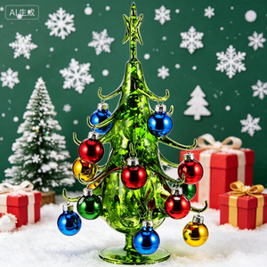 Mini Xmas <strong>Tree</strong> <strong>Tabletop</strong> Glass Green <strong>Tree</strong> with Mini Glass Ball Desktop Decoration Xmas Ball Ornament Holiday Decor Eco-friendly - Product Image 1