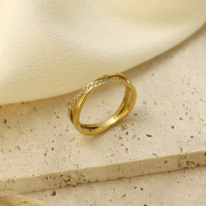 Cross <b>Stud</b> Diamond Ring For Women 316 <b>Titanium</b> Steel Gold Geometric Design Gift Jewelry - Product Image 2