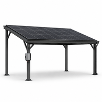 Système de carport solaire étanche à quatre poteaux de 10 kW pour deux voitures, avec panneaux solaires monocristallins et onduleur hybride/raccordé au réseau