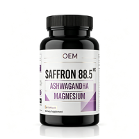 Capsules d'extrait de safran et de magnésium Ashwagandha, formule triple pour un sommeil réparateur et le confort musculaire, capsules de complexe de safran