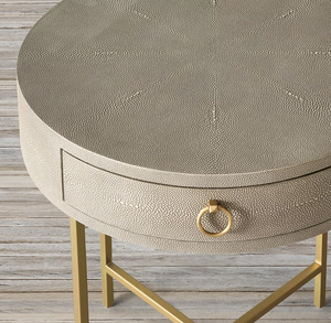Mrs Woods alta calidad Shagreen <span class=keywords><strong>gris</strong></span> dorado <span class=keywords><strong>mesitas</strong></span> de <span class=keywords><strong>noche</strong></span> modernas para habitaciones de Hotel mesita de <span class=keywords><strong>noche</strong></span> redonda pedestales mesa de dormitorio - Product Image 4