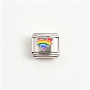 Serie Cartoon Fun: Charm Modulari Italiani in Acciaio Inox Smaltato, Cuore Arcobaleno, Cibo, Animali, Charm per <span class=keywords><strong>Bracciali</strong></span> all'Ingrosso - Product Image 5