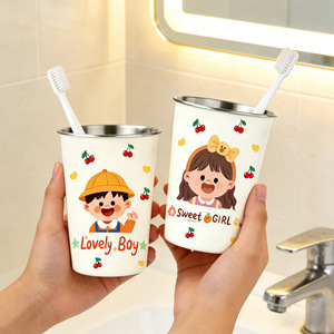 Vaso para enjuague bucal de acero inoxidable 304, diseño de dibujos animados, antibacteriano, para niños y uso familiar - Product Image 4