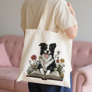 Bolsa de Lona con Estampado Temático de Border <span class=keywords><strong>Collie</strong></span>, Ideal para Uso Diario, Compras, Escuela y Viajes - Product Image 2