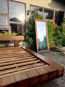 Modern Teak Wooden <b>Bed</b> Frame Solid Wood Platform <b>Bed</b> <b>Low</b> Profile Bedroom Furniture - Product Image 3