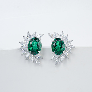 925 Sterling Silver Lab-Grown <b>Emerald</b> <b>Stud</b> EarringsParty evening dress paired with <b>emerald</b> sparkle ultra-shiny - Product Image 1