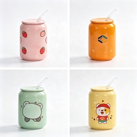 Mug en céramique personnalisé de 14 oz avec couvercle et paille, tasse promotionnelle mignonne pour enfants et bureau, compatible micro-ondes