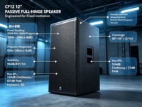 Altavoz Pasivo Comercial HD12 de 12 Pulgadas, 8Ω, Tweeter Faital, Gabinete de Madera CNC para Escenarios en Vivo e Instalaciones en Locales