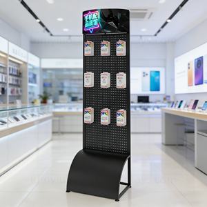 Présentoir métallique perforé avec crochets, étagère de sol simple face pour étuis de téléphone, films, chargeurs, 3C en magasin de réparation de détail - Product Image 1