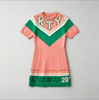 Pull-over pour femme de haute qualité OEM, rouge et vert, surdimensionné, avec perles, broderie KTY, col rond, manches courtes, mini-robe