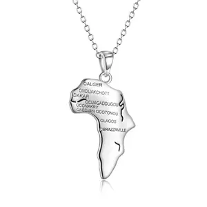 Jewelry Silver Tone Men Women with Gift Box 925 Sterling Silver Africa Map Pendant Necklace