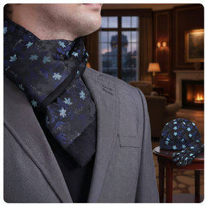 Exve Exclusive Elegant Double-Sided Jacquard Woven Turkey Origin Scarf Black Navy Blue Turquoise Floral Pattern <b>Hat</b> <b>Glove</b> <b>Sets</b> - Product Image 3