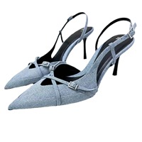 Sandales à Talons Hauts ZA d'Été Printemps Sexy en Jean, Bout Pointu, Talon Aiguille Ultra-Haut pour Femme, Couleur Pure Tendance