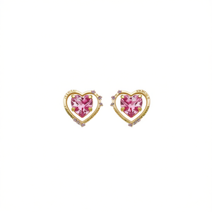 Pendientes de Corazón con Gemas Rosas y Baño de Oro de 18K, Joyería de Moda para Mujer, Regalo, Te Amo por Siempre - Product Image 1