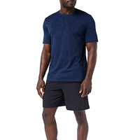 T-shirt pour homme en jersey de polyester/coton lavé bleu marine à manches courtes et col rond, coupe classique, respirant, motif formel, écologique