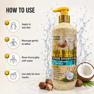 Scrub Doccia Erboristico al Burro di Karité e Niacinamide 1000ml, Gel Detergente Corpo Sbiancante e Idratante con Profumo per una Cura della Pelle Rinfrescante - Product Image 5