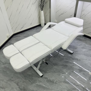 Mesa de masaje portátil plegable multifuncional de cuero blanco del fabricante, silla de tatuaje de pierna extendida para uso en estudio y gimnasio - Product Image 3