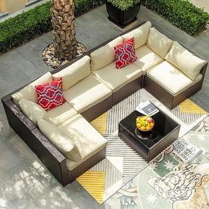 6 Piece <b>Outdoor</b> Furniture Patio Sectional Couch PE Rattan Conversation Sets with Grey Cushion for Hotel - Product Image 4