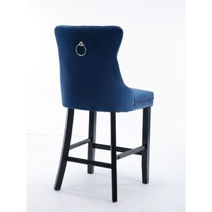 Taburetes de Bar contemporáneos DB, tapizados de terciopelo con botón, decoración con mechones, patas de madera, adorno cromado para cabeza de clavo para comedor de ocio - Product Image 5