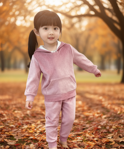 Tuta con cappuccio rosa per ragazze, a maniche lunghe, tinta unita, casual, con tasche laterali, 100% cotone, peso medio, abbigliamento autunnale - Product Image 2