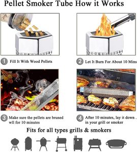 Tabung asap 304 baja tahan karat untuk asap pelet 12 "tabung pengasap 5 jam merokok panas dan dingin - Product Image 6