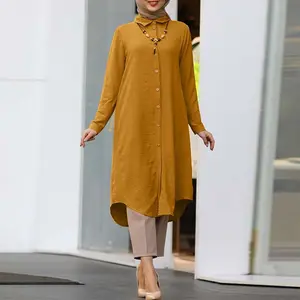 Middle East Women's New Muslim Lapel Casual Button Long Sleeve Blouse Women Dresses