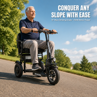 Scooter électrique pliable à 3 roues bleu, scooter de mobilité à grande vitesse, scooter de voyage compact, cadre en alliage d'aluminium pour adultes et personnes âgées