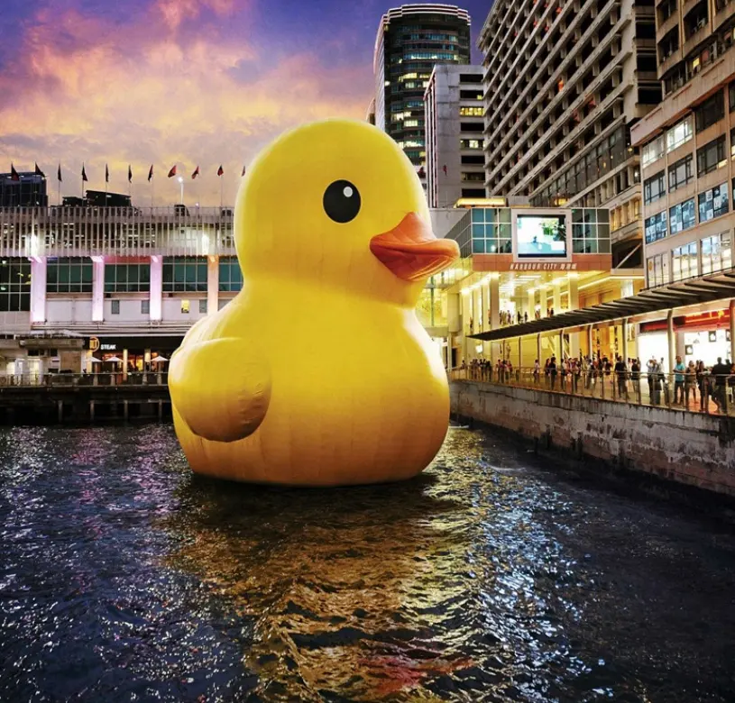 Top Quality Hot Selling Giant inflatable cartoon yellow rubber duck, water fixed yellow duck cartoon figure for advertising