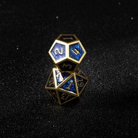 Ensemble de dés polyédriques en métal bleu et or, 7 pièces, dés de jeu de rôle avec incrustation de paillettes pour les jeux de table D&D