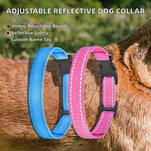 Collar de Perro Personalizable, Simple, en Oferta, Seguro, Ajustable, Duradero, con Hebilla, Cintas de Nailon, Color Rojo Reflectante - Product Image 3