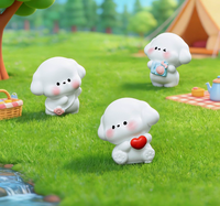Figurines en résine de chiot blanc mignon kawaii, miniatures décoratives pour tableau de bord de voiture, bureau et jardin féerique