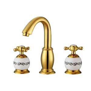 Robinet à trois trous en laiton européen Bassin <span class=keywords><strong>sous</strong></span>-comptoir en titane doré Robinet <span class=keywords><strong>de</strong></span> lavabo séparé pour <span class=keywords><strong>salle</strong></span> <span class=keywords><strong>de</strong></span> <span class=keywords><strong>bain</strong></span> à eau chaude froide à double poignée - Product Image 5