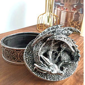 XinZhiRun шкатулка для украшений серебряного дракона-средневековый Фэнтезийный сундук с сокровищами с крышкой, Статуя Дракона, коллекционная декоративная подарочная коробка - Product Image 5