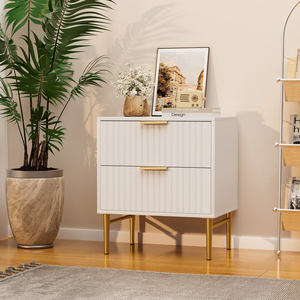 Nightstand With <b>Drawers</b> Wood Top Storage Cabinet Bedroom Furniture - Product Image 1