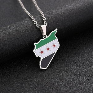 Collier en acier inoxydable pour hommes et femmes, carte de l'armée syrienne libre, drapeau, chaîne de chandail personnalisée en plaqué or - Product Image 5