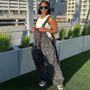 Wholesale Fashion <strong>Baggy</strong> Blue Denim <strong>Jumpsuits</strong> Overall Casual One Piece Jean Rompers Women <strong>Jumpsuit</strong> - Product Image 4