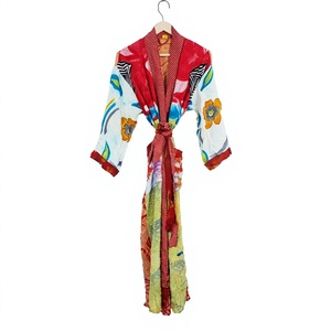 Kimono Japonés Vintage Hecho a Mano, 100% Seda, para Mujer, Estilo Bohemio, Floral, Cuello en V, Largo, Elegante, Suave, Ropa de Dormir para Verano - Product Image 1