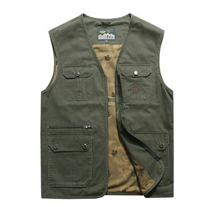 Classic เสื้อกั๊กลำลองผู้ชาย,เสื้อกั๊กไม่มีปกเสื้อโค้ทที่ใช้ได้จริงเสื้อโค้ทแขนกุดผ้าฝ้าย - Product Image 5