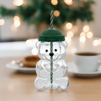 Gobelet en verre classique réutilisable avec couvercle transparent et paille, idéal pour la rentrée scolaire, la maison, le bureau, l'hôtel – Tasse mignonne en forme d'ours