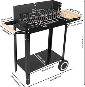 Parrilla Portátil para Barbacoa SEJR con Carrito Negro para Exteriores, con Mesa Lateral de Madera, 85.2x 36x82.7cm - Product Image 2