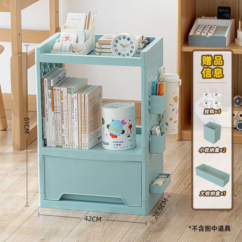 Blue [3-tier - no wheels] comes with a 7-piece storage set.