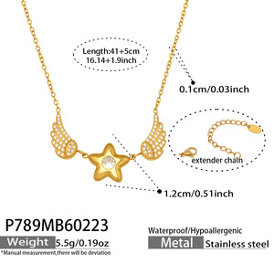 Delicado Collar de Acero Inoxidable 316L Chapado en Oro PVD de 14k y 18k con Colgante de Estrella y Ala para Mujer, Joyería Fina - Product Image 5